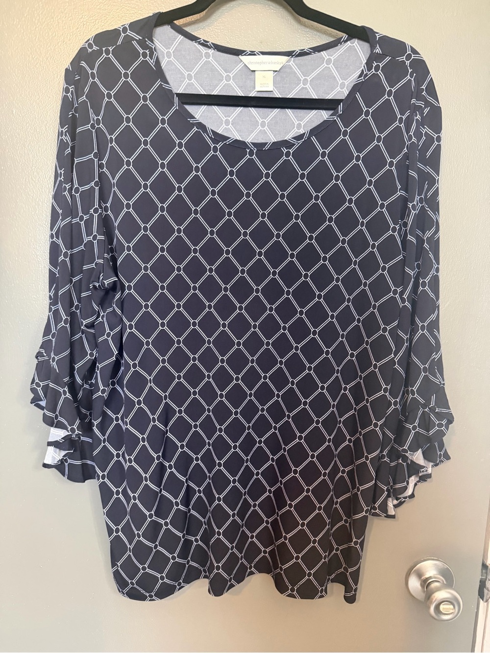Christopher & Banks Geometric Print Ruffle-Sleeve Women's Top XL             -F